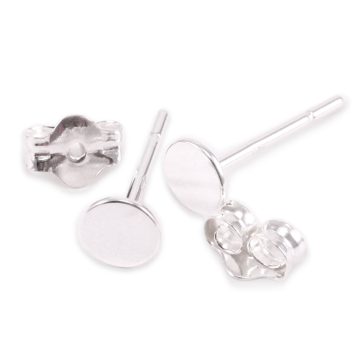Sterling Silver Flat Pad Earring Posts with Pair of Backs, 4mm – Beaducation
